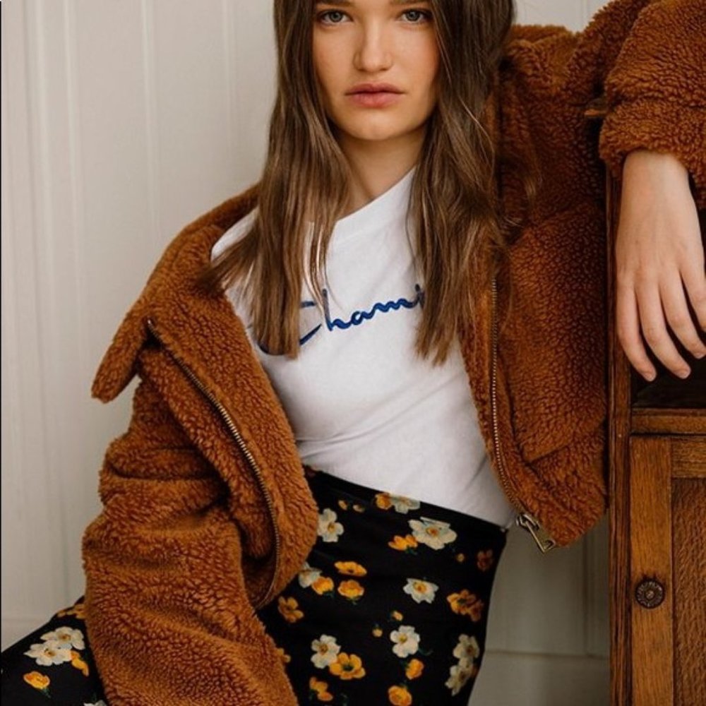 Urban Outfitters Brown Cropped Teddy Jacket - Size S